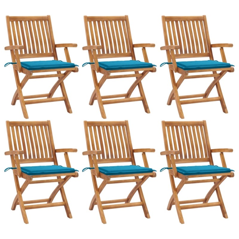 vidaXL Sillas de jardín plegables 6 uds madera maciza teca con cojines vidaXL Sillas de jardín plegables 6 uds madera maciza teca con cojines