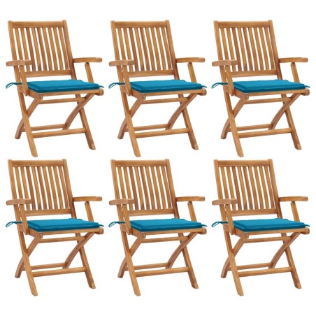vidaXL Sillas de jardín plegables 6 uds madera maciza teca con cojines