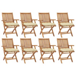 vidaXL Sillas de jardín plegables 8 uds madera maciza teca con cojines
