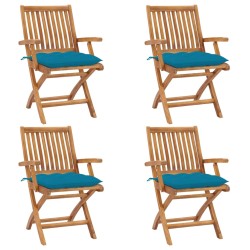 vidaXL Sillas de jardín plegables 4 uds madera maciza teca con cojines