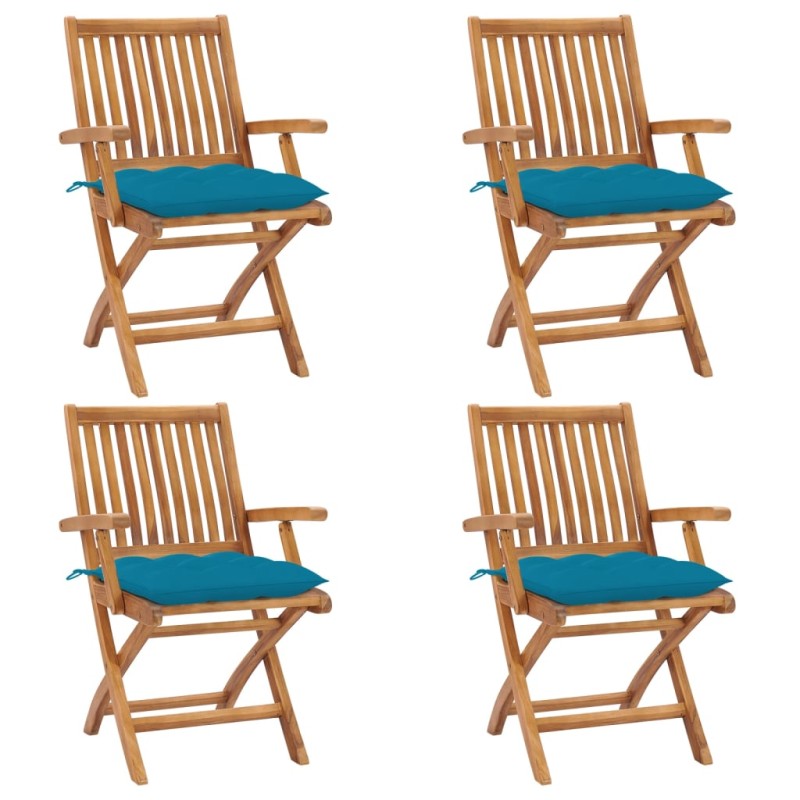 vidaXL Sillas de jardín plegables 4 uds madera maciza teca con cojines vidaXL Sillas de jardín plegables 4 uds madera maciza teca con cojines
