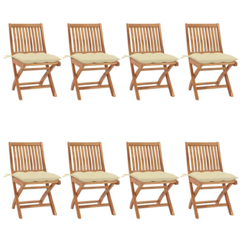 vidaXL Sillas de jardín plegables 8 uds madera maciza teca con cojines vidaXL Sillas de jardín plegables 8 uds madera maciza teca con cojines