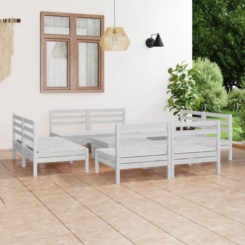 vidaXL Juego de muebles de jardín 9 piezas madera maciza pino blanco vidaXL Juego de muebles de jardín 9 piezas madera maciza pino blanco
