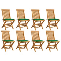 vidaXL Sillas de jardín 8 uds madera maciza de teca con cojines verdes