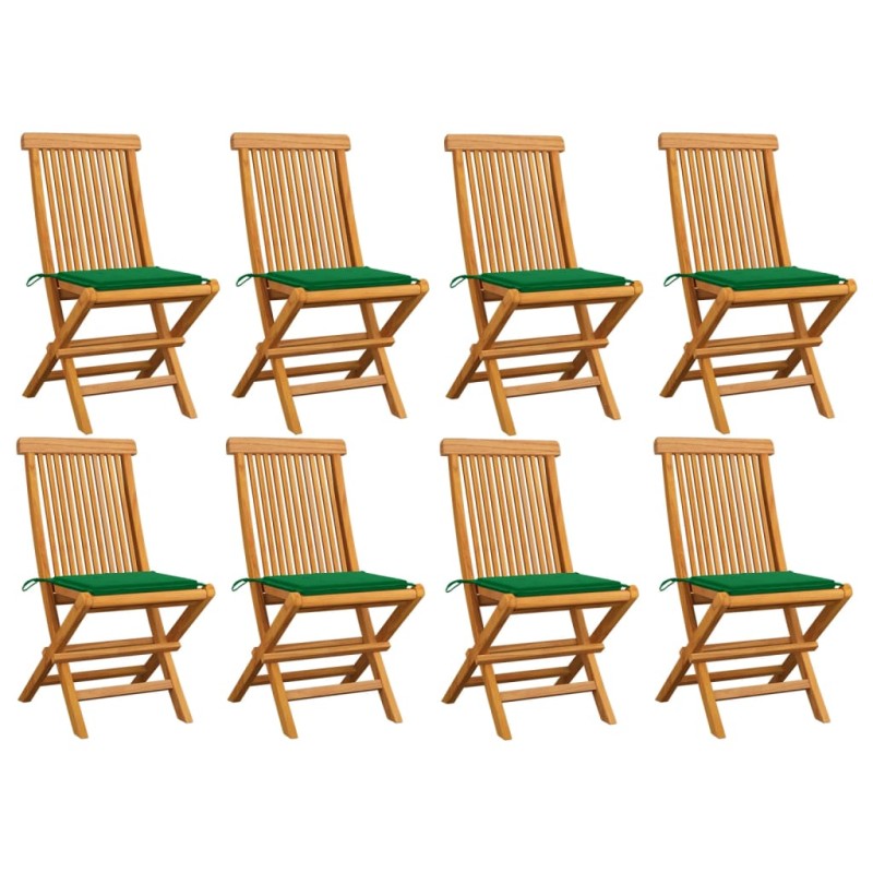 vidaXL Sillas de jardín 8 uds madera maciza de teca con cojines verdes vidaXL Sillas de jardín 8 uds madera maciza de teca con cojines verdes