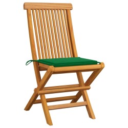 vidaXL Sillas de jardín 8 uds madera maciza de teca con cojines verdes