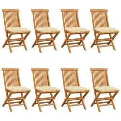 vidaXL Sillas de jardín 8 uds teca maciza con cojines blanco crema