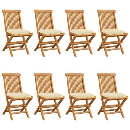 vidaXL Sillas de jardín 8 uds teca maciza con cojines blanco crema