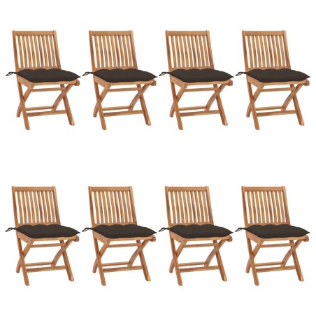 vidaXL Sillas de jardín plegables 8 uds madera maciza teca con cojines