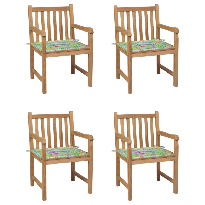 vidaXL Sillas de jardín 4 uds madera de teca cojines estampado hojas vidaXL Sillas de jardín 4 uds madera de teca cojines estampado hojas
