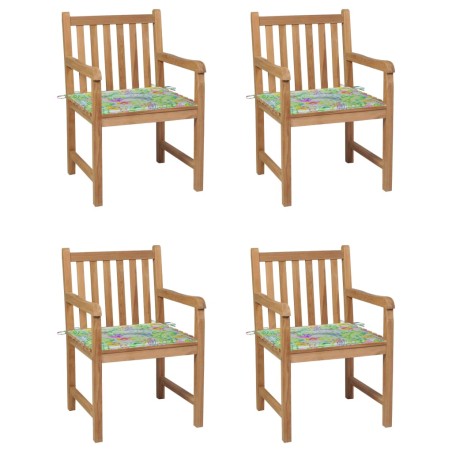 vidaXL Sillas de jardín 4 uds madera de teca cojines estampado hojas