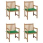 vidaXL Sillas de jardín 4 uds madera maciza de teca con cojines verdes vidaXL Sillas de jardín 4 uds madera maciza de teca con cojines verdes