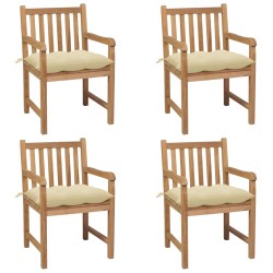 vidaXL Sillas de jardín con cojines 4 uds madera de teca blanco crema