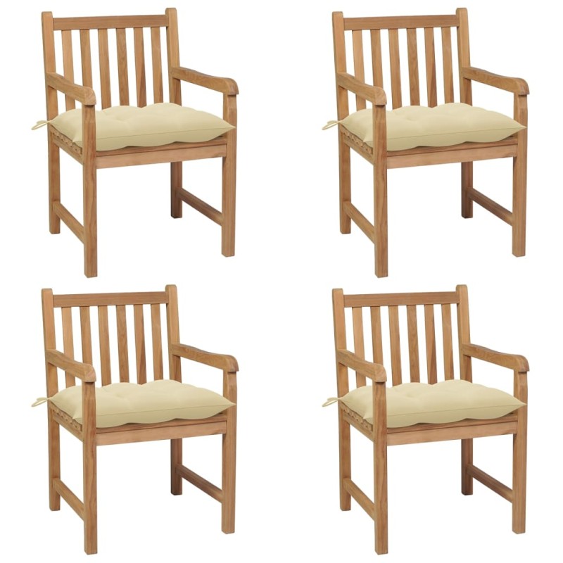 vidaXL Sillas de jardín con cojines 4 uds madera de teca blanco crema
