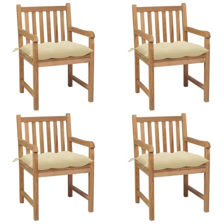 vidaXL Sillas de jardín con cojines 4 uds madera de teca blanco crema