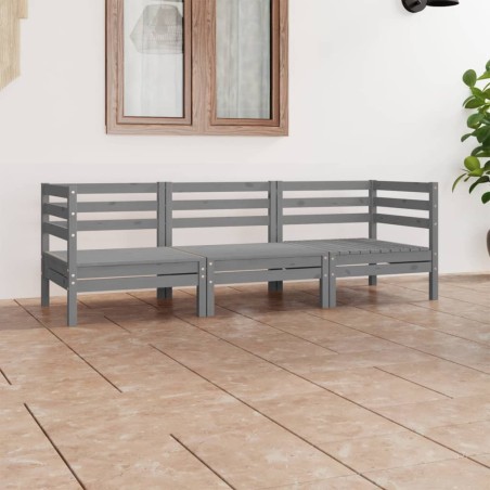 vidaXL Juego de muebles de jardín 3 pzas madera maciza de pino gris