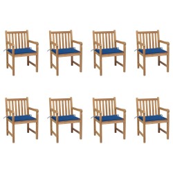 vidaXL Sillas de jardín 8 uds madera maciza de teca cojines azul royal