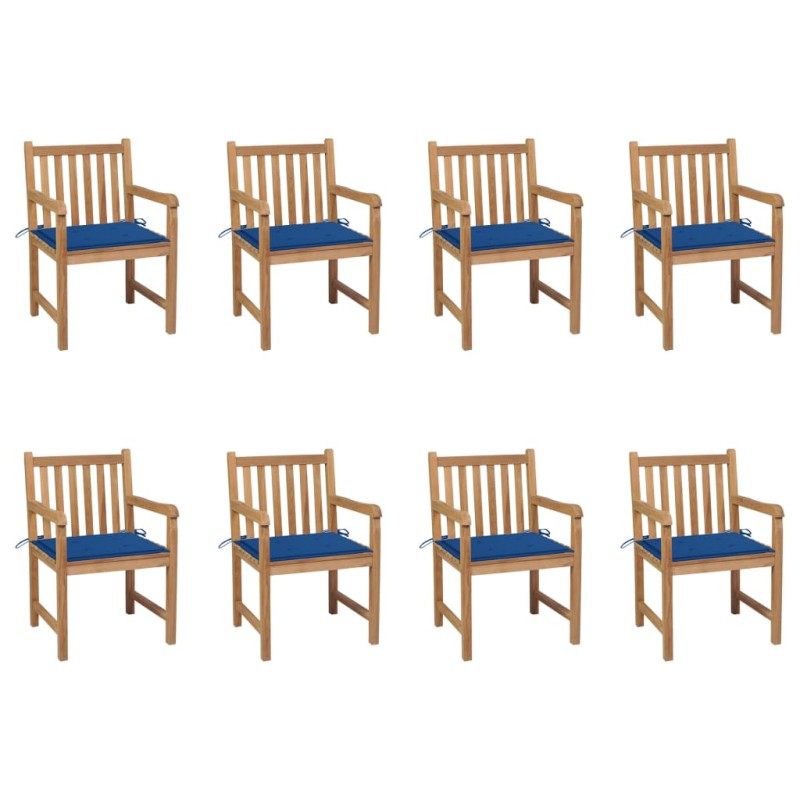 vidaXL Sillas de jardín 8 uds madera maciza de teca cojines azul royal vidaXL Sillas de jardín 8 uds madera maciza de teca cojines azul royal