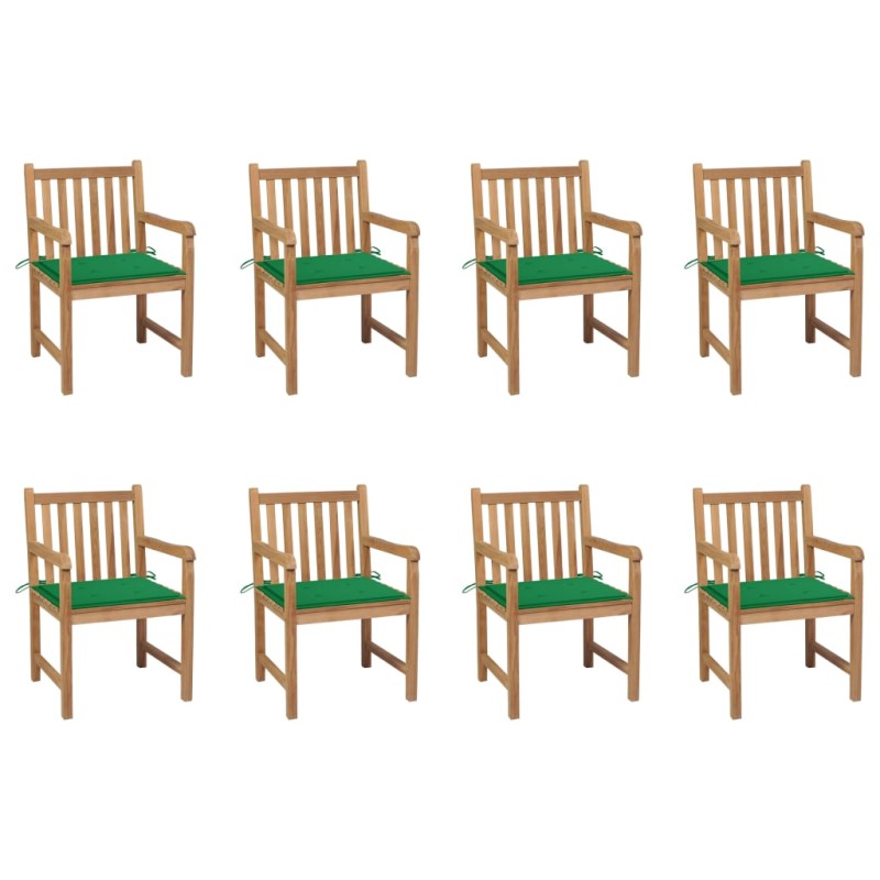 vidaXL Sillas de jardín 8 uds madera maciza de teca cojines verde vidaXL Sillas de jardín 8 uds madera maciza de teca cojines verde