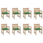 vidaXL Sillas de jardín 8 uds madera maciza de teca cojines verde vidaXL Sillas de jardín 8 uds madera maciza de teca cojines verde