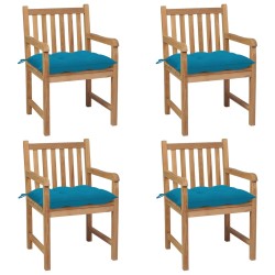vidaXL Sillas de jardín con cojines 4 uds madera de teca azul claro