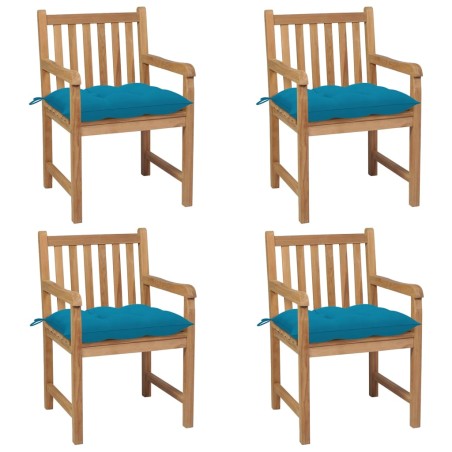 vidaXL Sillas de jardín con cojines 4 uds madera de teca azul claro