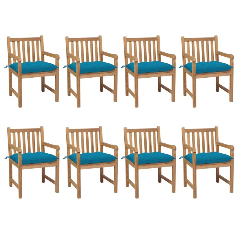 vidaXL Sillas de jardín 8 uds madera maciza de teca cojines azul claro