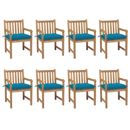 vidaXL Sillas de jardín 8 uds madera maciza de teca cojines azul claro