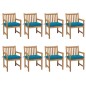 vidaXL Sillas de jardín 8 uds madera maciza de teca cojines azul claro