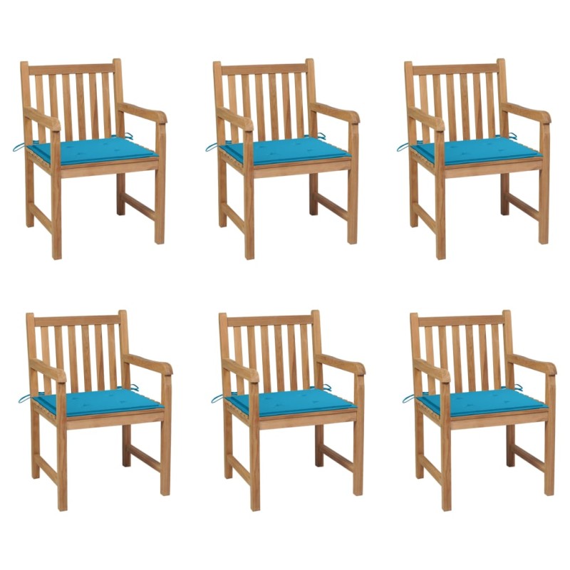 vidaXL Sillas de jardín 6 uds madera maciza de teca cojines azul vidaXL Sillas de jardín 6 uds madera maciza de teca cojines azul