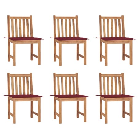 vidaXL Sillas de jardín 6 unidades con cojines madera maciza de teca