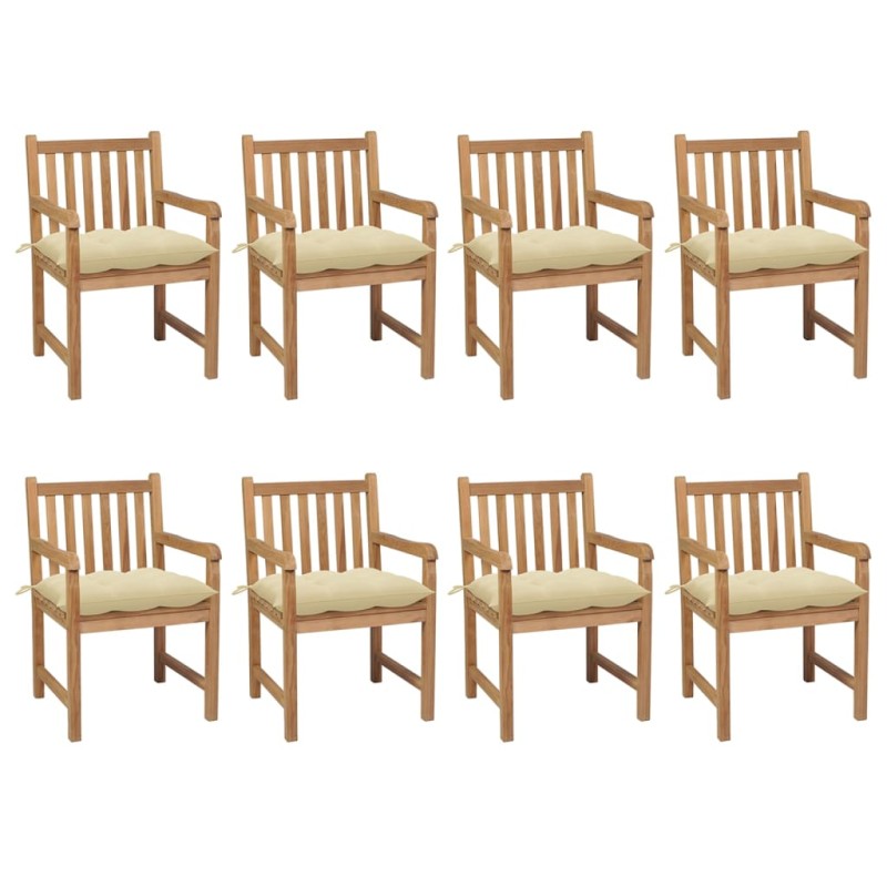 vidaXL Sillas de jardín 8 uds madera maciza teca cojines crema blanca vidaXL Sillas de jardín 8 uds madera maciza teca cojines crema blanca