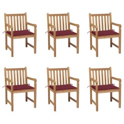 vidaXL Sillas de jardín 6 uds madera maciza de teca cojines rojo tinto