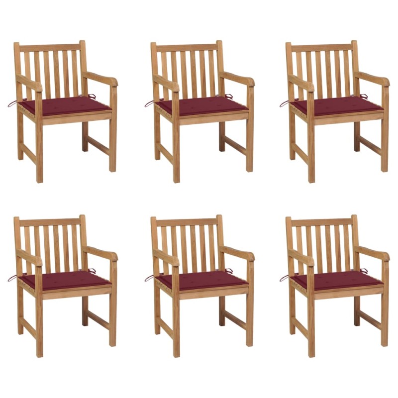 vidaXL Sillas de jardín 6 uds madera maciza de teca cojines rojo tinto vidaXL Sillas de jardín 6 uds madera maciza de teca cojines rojo tinto