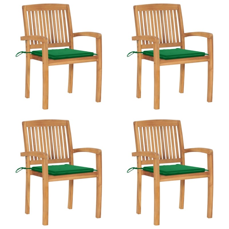 vidaXL Sillas de jardín apilables 4 uds madera de teca con cojines vidaXL Sillas de jardín apilables 4 uds madera de teca con cojines