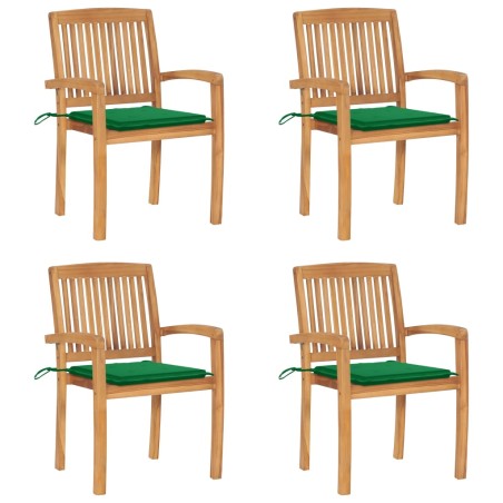 vidaXL Sillas de jardín apilables 4 uds madera de teca con cojines