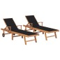 vidaXL Tumbonas 2 unidades madera maciza de teca con cojín negro vidaXL Tumbonas 2 unidades madera maciza de teca con cojín negro