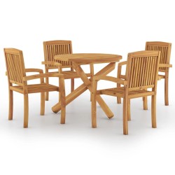 vidaXL Juego de comedor para jardín 5 piezas madera maciza de teca