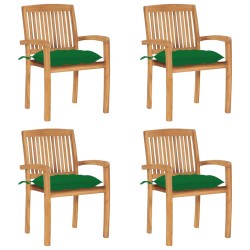 vidaXL Sillas de jardín apilables 4 uds madera de teca con cojines