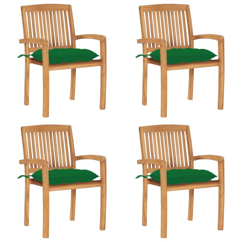 vidaXL Sillas de jardín apilables 4 uds madera de teca con cojines vidaXL Sillas de jardín apilables 4 uds madera de teca con cojines
