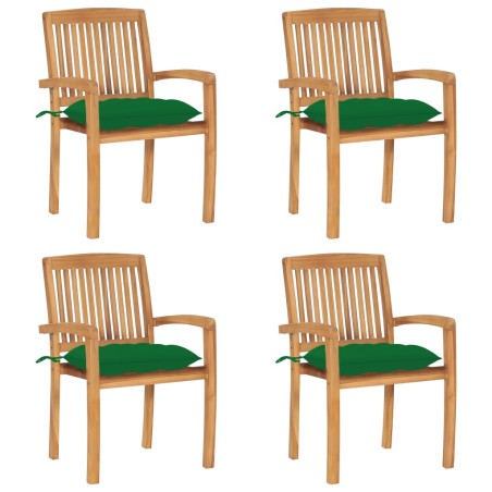 vidaXL Sillas de jardín apilables 4 uds madera de teca con cojines
