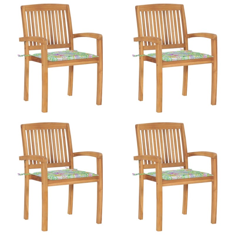 vidaXL Sillas de jardín apilables 4 uds madera de teca con cojines vidaXL Sillas de jardín apilables 4 uds madera de teca con cojines