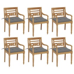 vidaXL Sillas Batavia 6 unidades madera maciza de teca con cojines