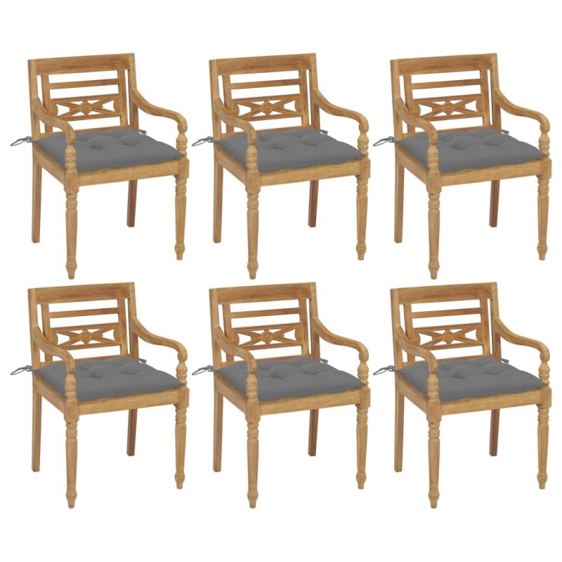vidaXL Sillas Batavia 6 unidades madera maciza de teca con cojines vidaXL Sillas Batavia 6 unidades madera maciza de teca con cojines