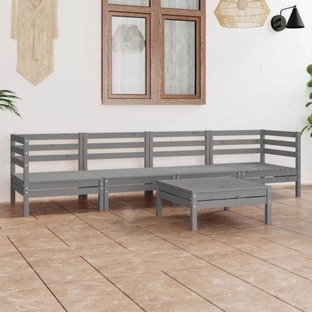 vidaXL Juego de muebles de jardín 5 piezas madera maciza de pino gris