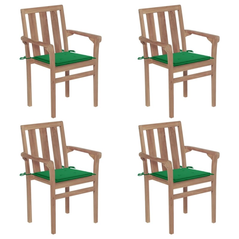 vidaXL Sillas de jardín apilables 4 uds madera maciza teca con cojines vidaXL Sillas de jardín apilables 4 uds madera maciza teca con cojines