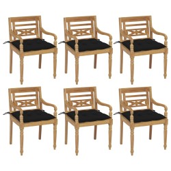 vidaXL Sillas Batavia 6 unidades madera maciza de teca con cojines