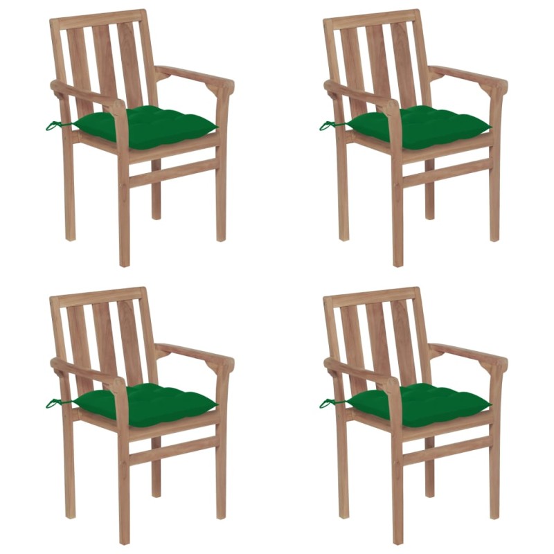 vidaXL Sillas de jardín apilables 4 uds madera maciza teca con cojines vidaXL Sillas de jardín apilables 4 uds madera maciza teca con cojines