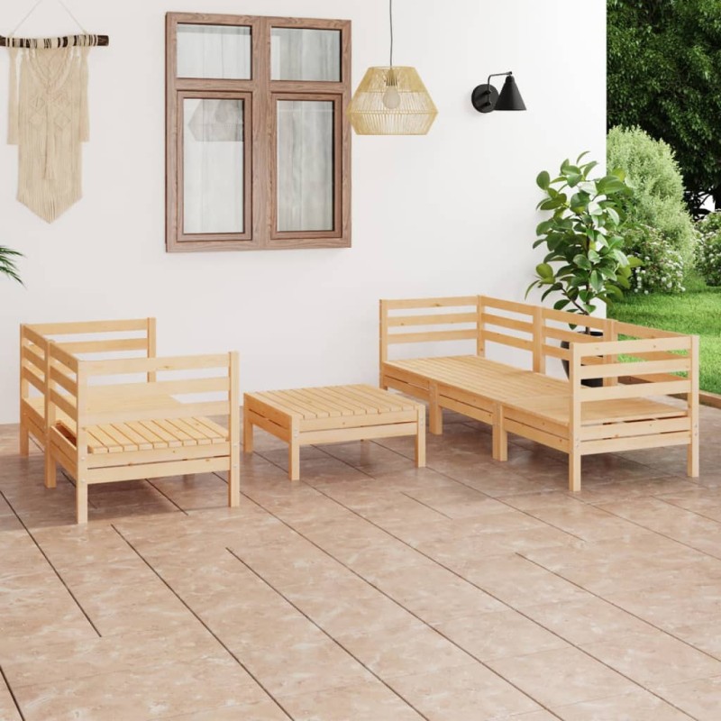 vidaXL Juego de muebles de jardín 6 piezas madera maciza de pino vidaXL Juego de muebles de jardín 6 piezas madera maciza de pino