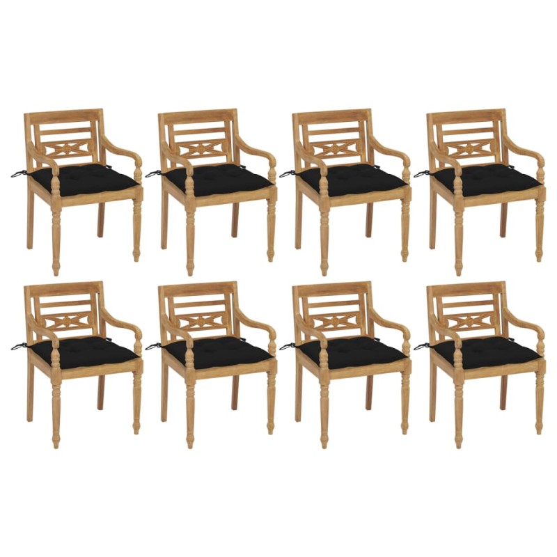 vidaXL Sillas Batavia 8 unidades madera maciza de teca con cojines vidaXL Sillas Batavia 8 unidades madera maciza de teca con cojines